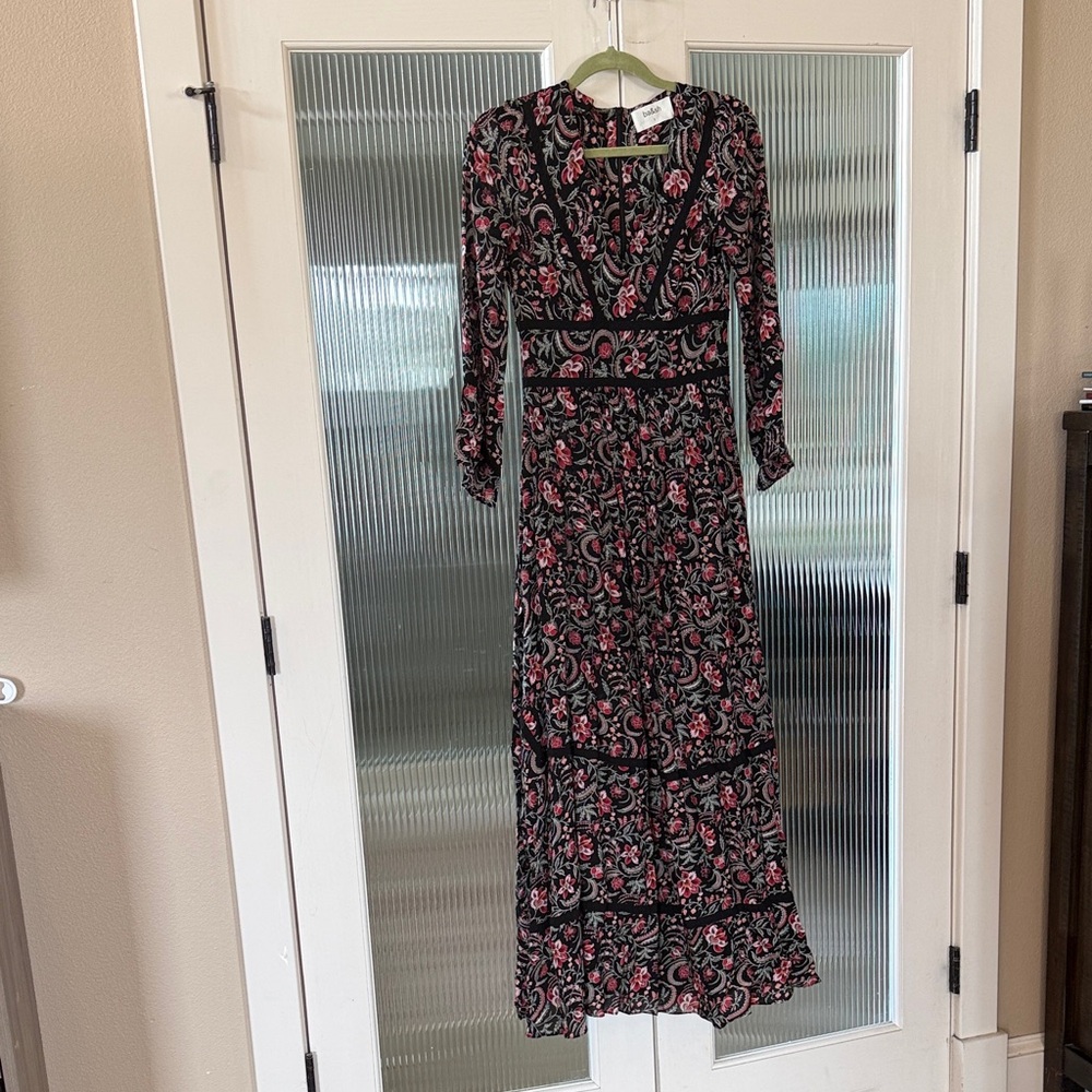 ba&sh Black and Pink Long Sleeve Dress